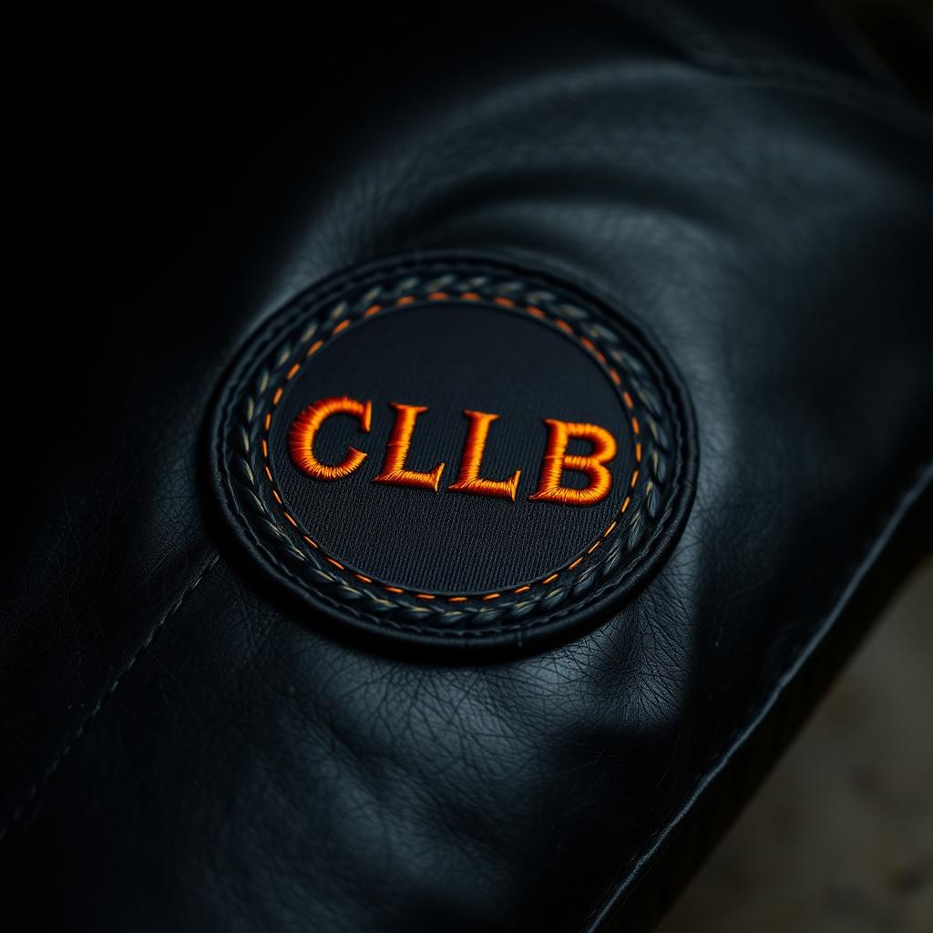 Embroidered Midwest Momentum club patch on black leather